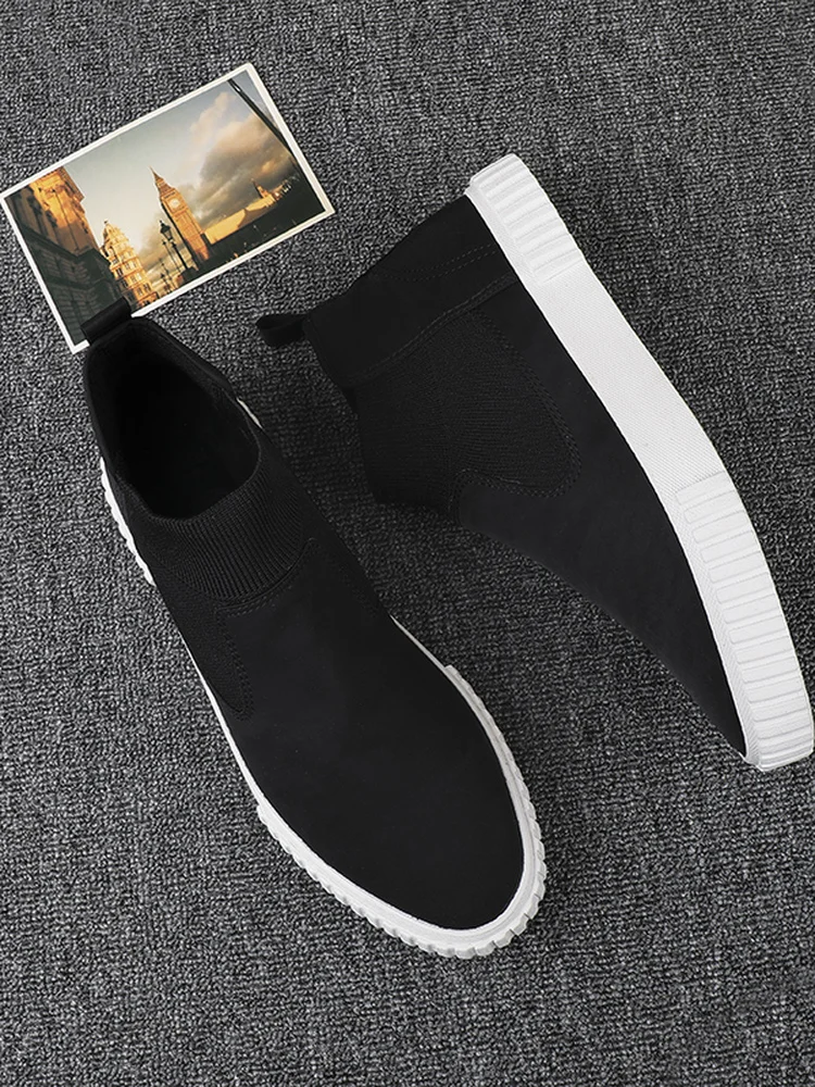 

Comfortable Faionable High Top Flat Bot Men's Slip-On Casual oes Spring New Arrival Breathable round Toe Rubber Outsole