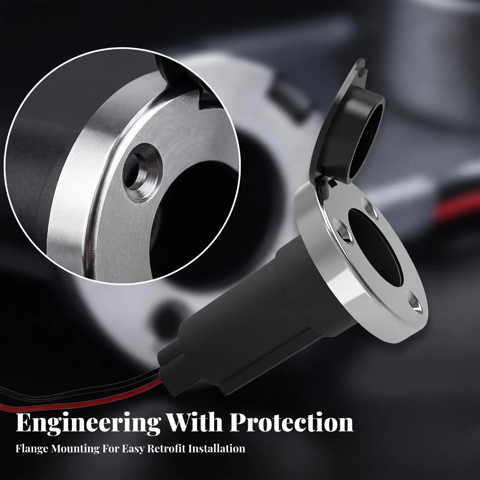 Low-Profile Navigation Light Socket | Round Metal Mounting Flange, Pre-Wired Connection, Light Socket with Cap, for Boats