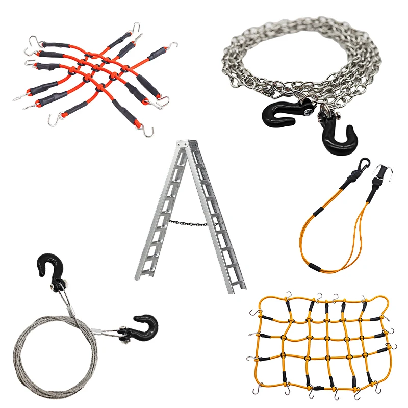 

RCGOFOLLOW Luggage Net Folding Ladder Tow Trailer Chain Hook For 1/8 1/10 Axial WPL Trx4 Trx6 Scx10 D110 Tf2 Trax Parts