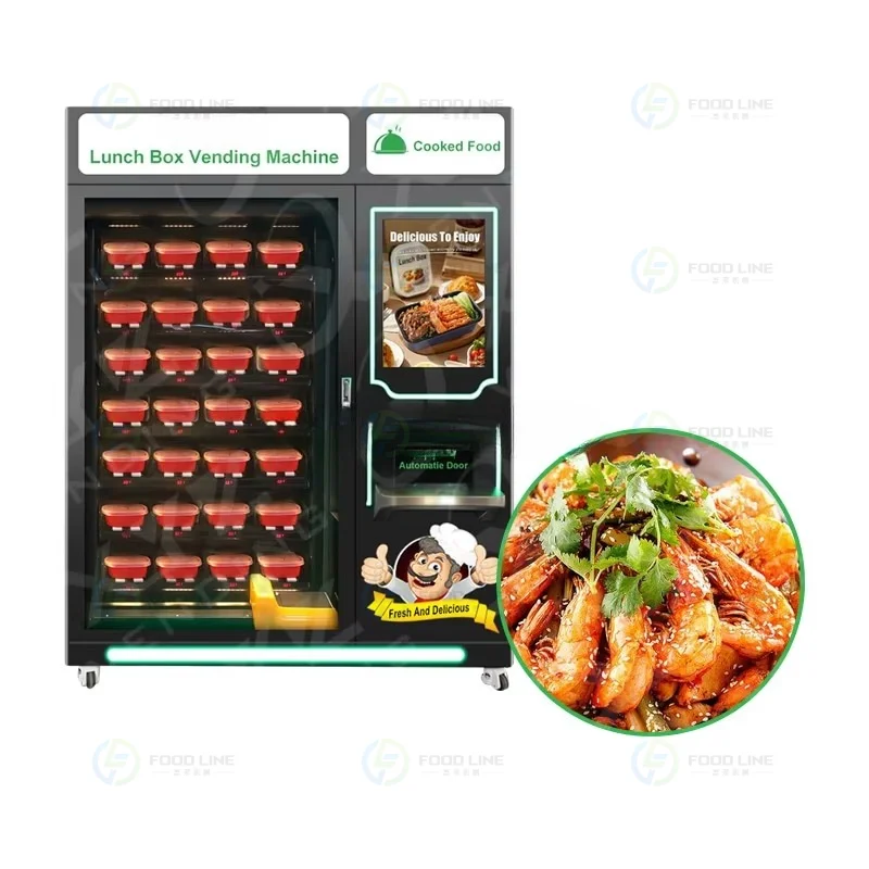 Touch Screen Lunch Box Hot Food Vending Machine with Coin/Bill/Credit Card/QR Code Payment Capacity SDK Enabled Customized