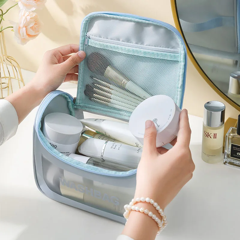 Borsa da viaggio per donna in PU borsa da toilette organizzare borsa per cosmetici impermeabile in PVC borsa per il trucco trasparente portatile