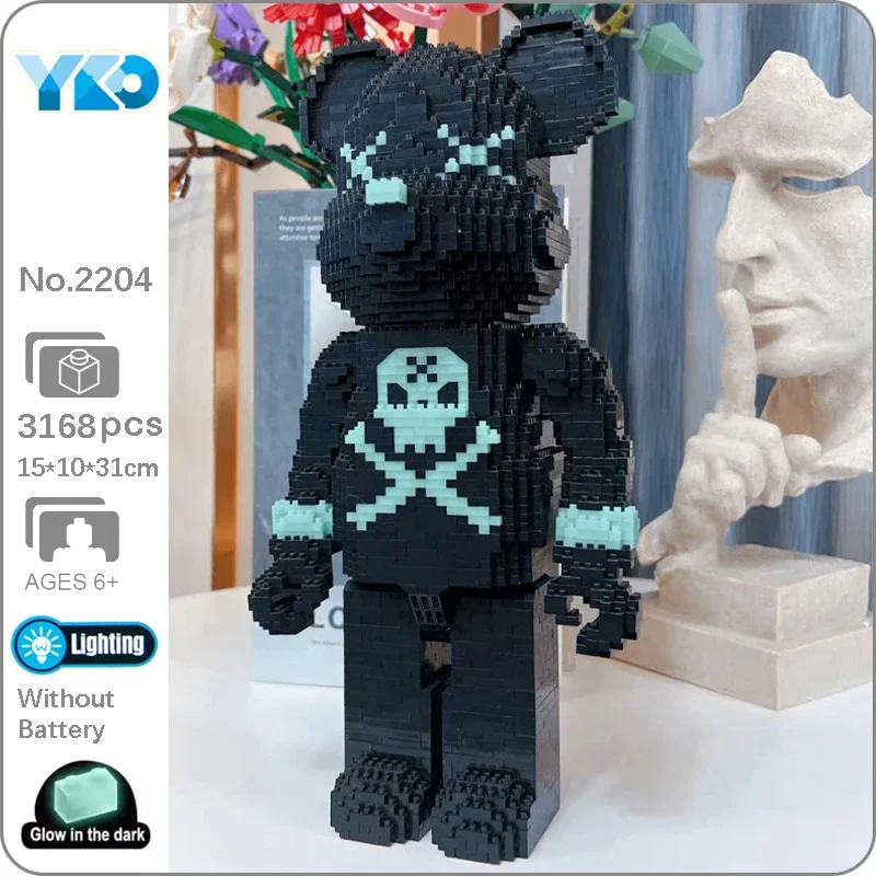 YKO 2204 Animal World Skull Bear Pet Doll LED Light Luminous Model Mini Diamond Blocks Bricks Building Toy For Children No Box