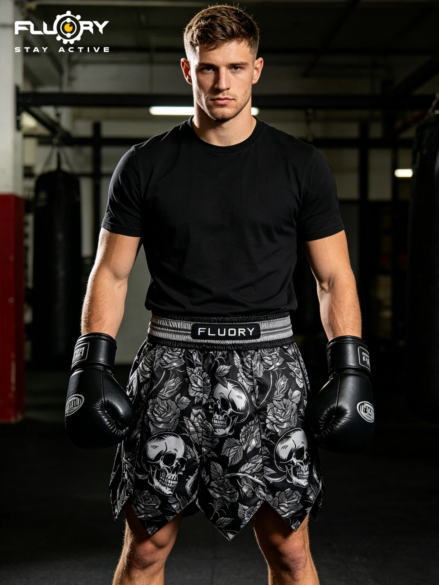FLUORY Skeleton Rose Muay Thai Shorts, Lotus Skirt Boxshorts, Geeignet für Kampfsport Boxen MMA Gym Muay Thai Shorts – Detail 7
