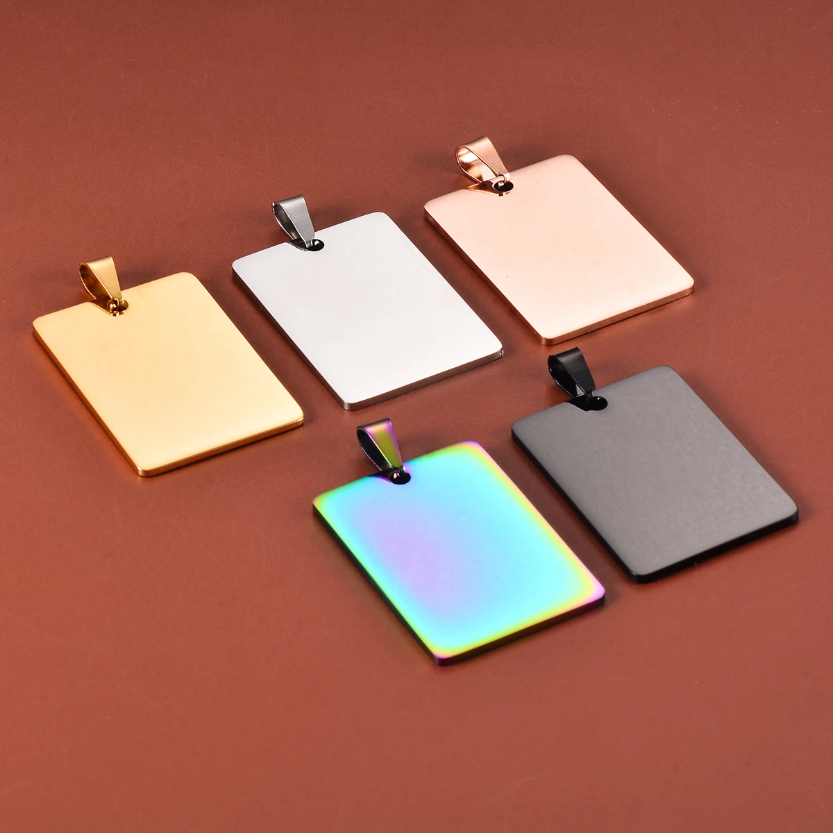 5pcs Wholesale Rectangle 5 Colors Unisex Stainless Steel Army ID Blank Dog Tags Pendant Necklace Jewelry 28*40mm Hypollergenic