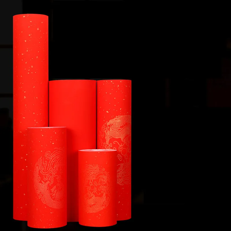 Red Rice Paper Dragon Phoenix Pattern Half-Ripe Xuan Paper Chinese Spring Festival Couplets Calligraphy Brush Pen Writing Papier