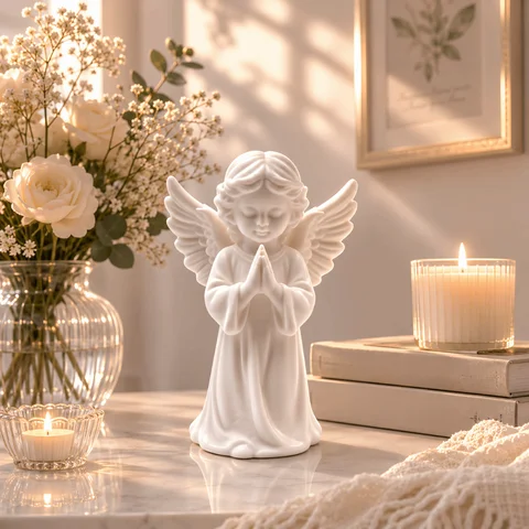 Exquisite Light Luxury Angel Wings Statue 3D Printed Sweet Desktop Ornaments Decoration Guardian Angel Figurine Living Room