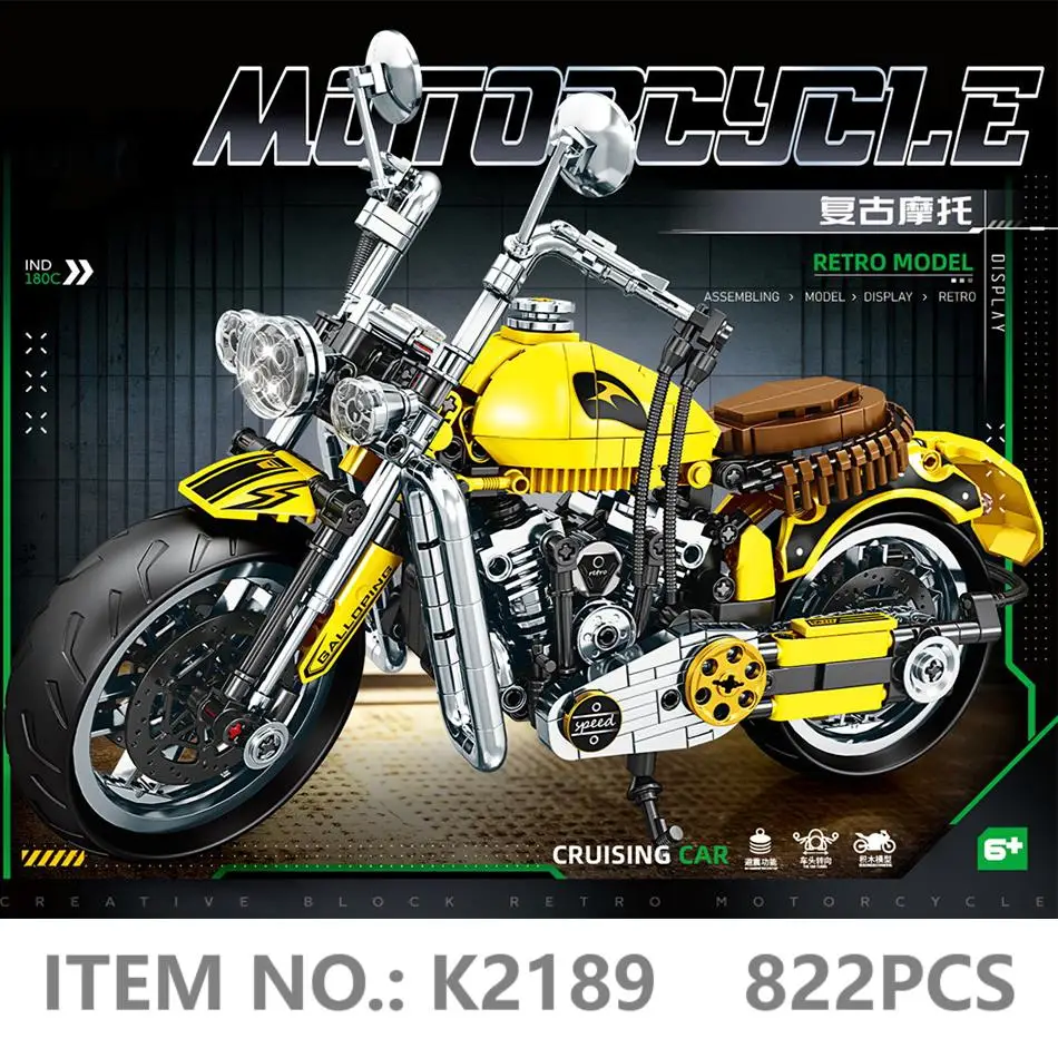 

MOC Technical Motorcycle Moto Car Model Building Blocks Retro Racing Motobike Vehicles Model Bricks DIY Toys For Children Gifts