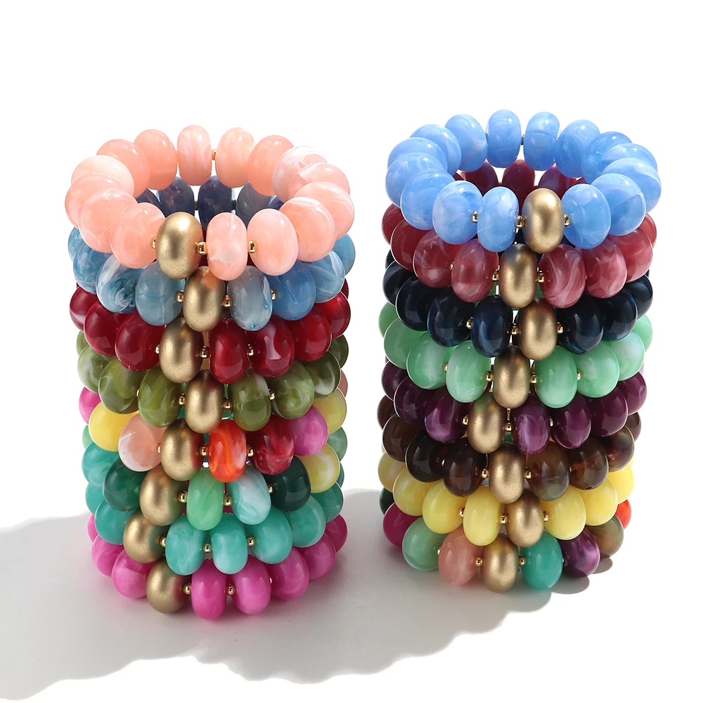 Boho Buntes Abakus-Armband mit Elastischen Perlen für Damen, Modisches Stapelbares Harz-Acryl Flachkreis-Armband mit Goldenem Abstandhalter, Schmuckgeschenk – Detail 8
