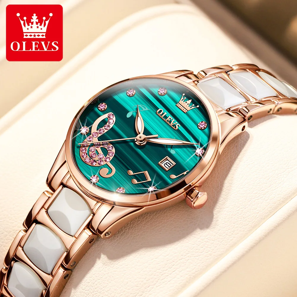 Women's Ceramic Strip Quartz Watch with Date and Luminous Feature