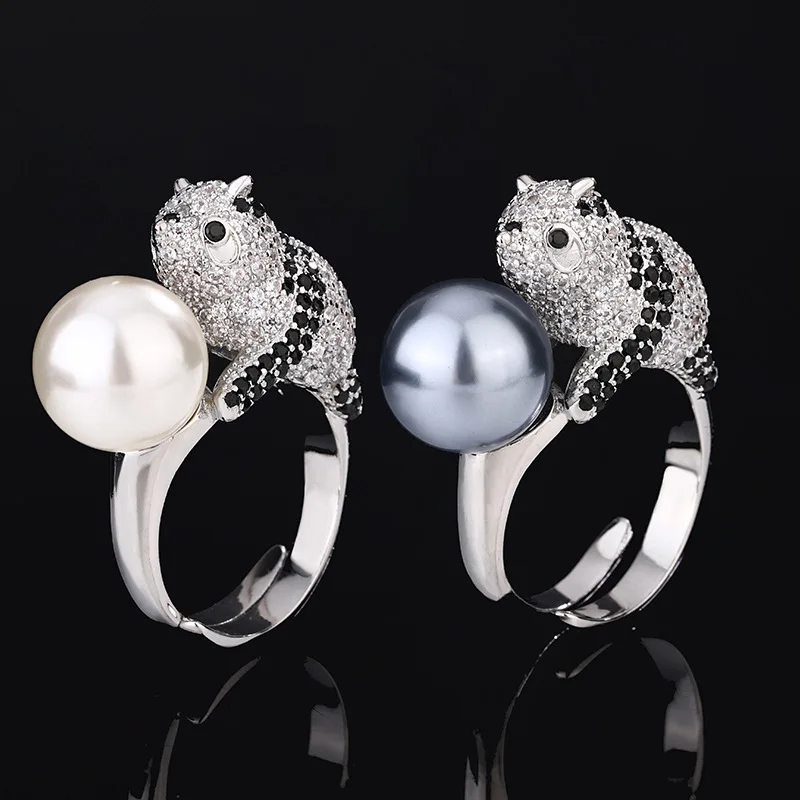 

Affordable Luxury 12mm White Grey Pearl Kangaroo Animal Adjustable Ring for Women Fashion Jewelry Bohemian Flair Fast Shipping