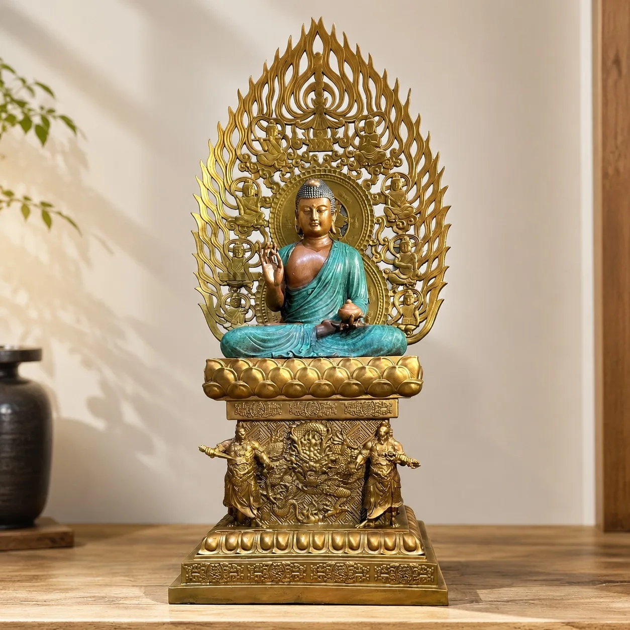 Handcrafted Copper Medicine Buddha Statue Traditional Oriental Zen Sculpture for Feng Shui Home Office Tabletop Gift