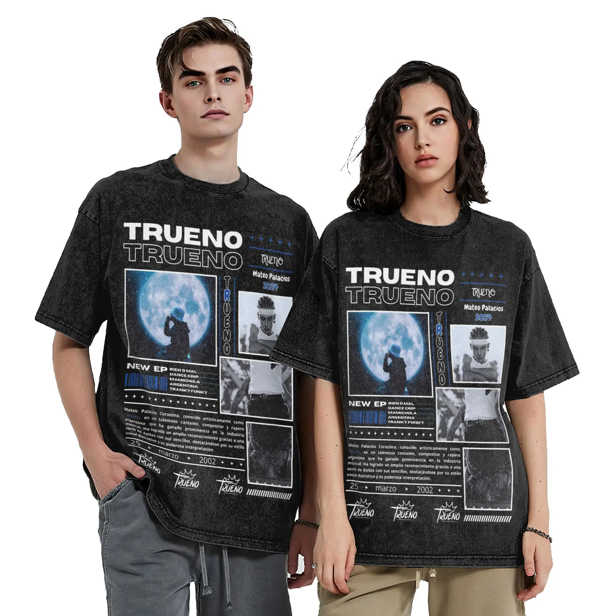 Real Thunder Gangsta Love trueno Shirt Vintage Washed Style For Men Women 100% Cotton T-Shirts Tee Clothing