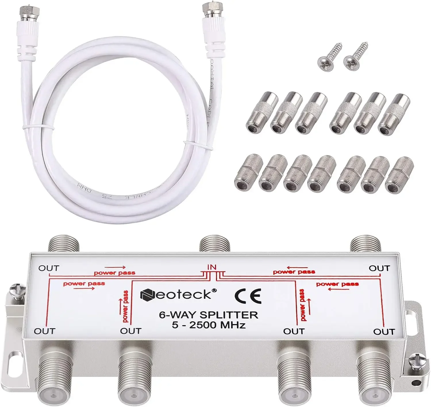 Neoteck 6-Way Coax Cable Splitter MoCA 5-2500MHz، Coaxial Splitter