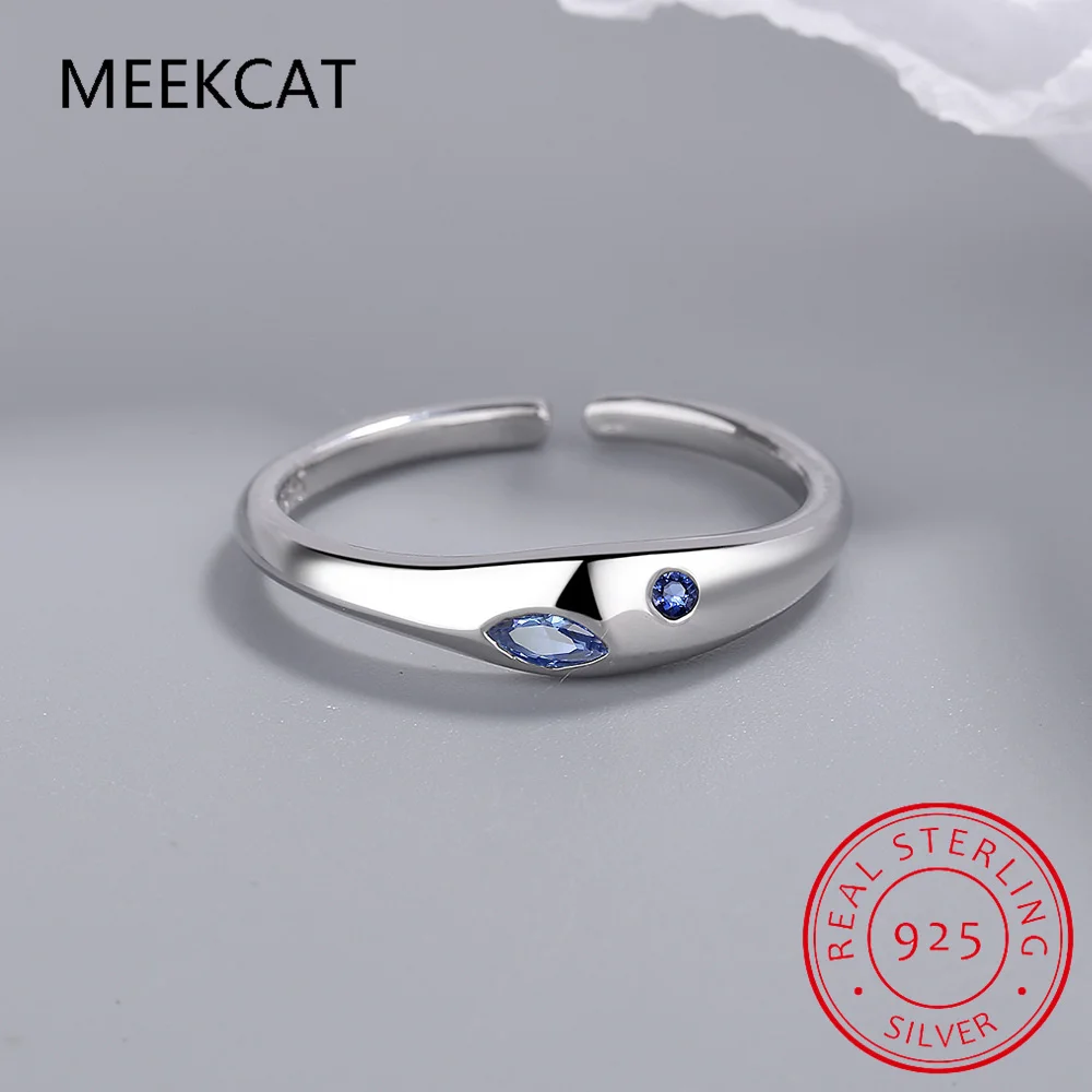 Bague ajustable en argent regardé 925 avec losange bleu pour femme, anneau ouvert en zircone contre-indiqué, carillon de Rotterdam, bijoux fins, RHR1362