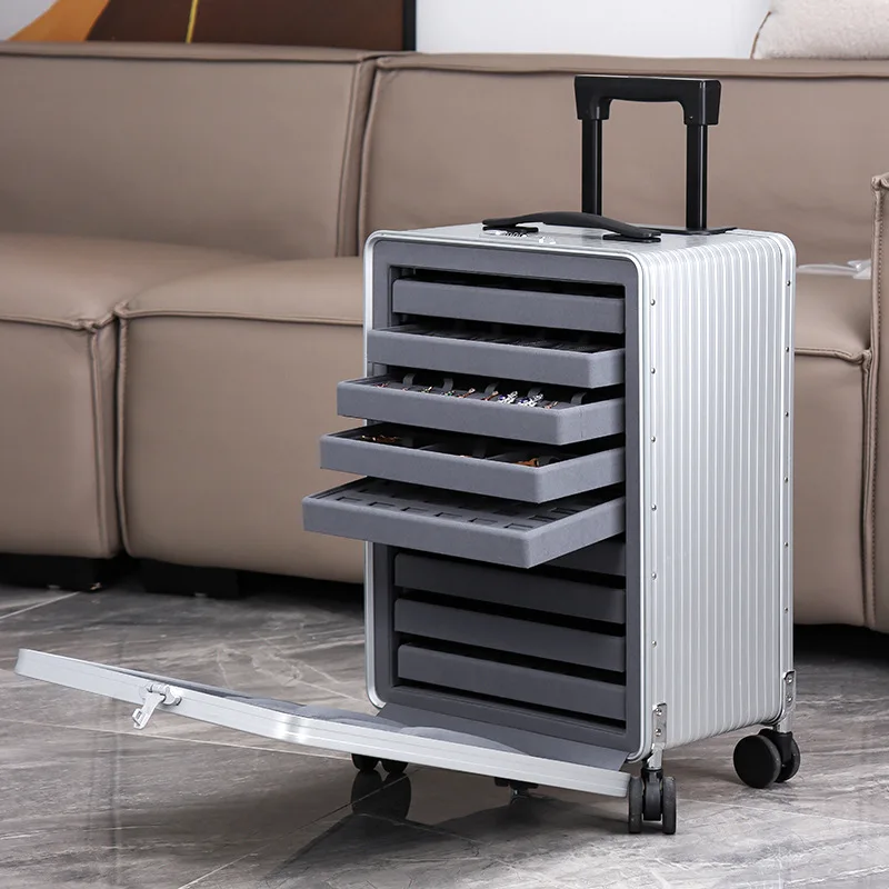 Large capacity trolley case 22 inch with pulley color treasure diamond watch exhibition business trip