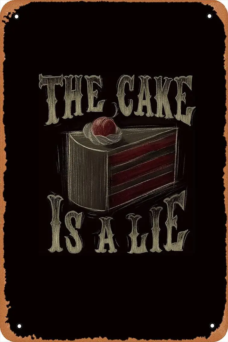 1p,Wall Decor Sign - The Cake is a Lie - Video Game Portal - Funny Joke Poster -  Inch Vintage Look Metal Sign,Bar, Man CAVE Art