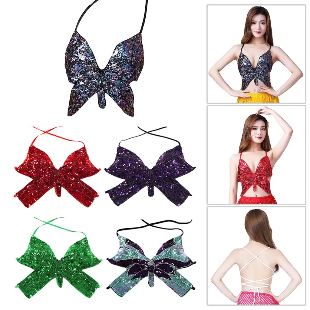 Womens Sexy Indian Belly Dance Bra Sequins Top Party Costumes Clubwear