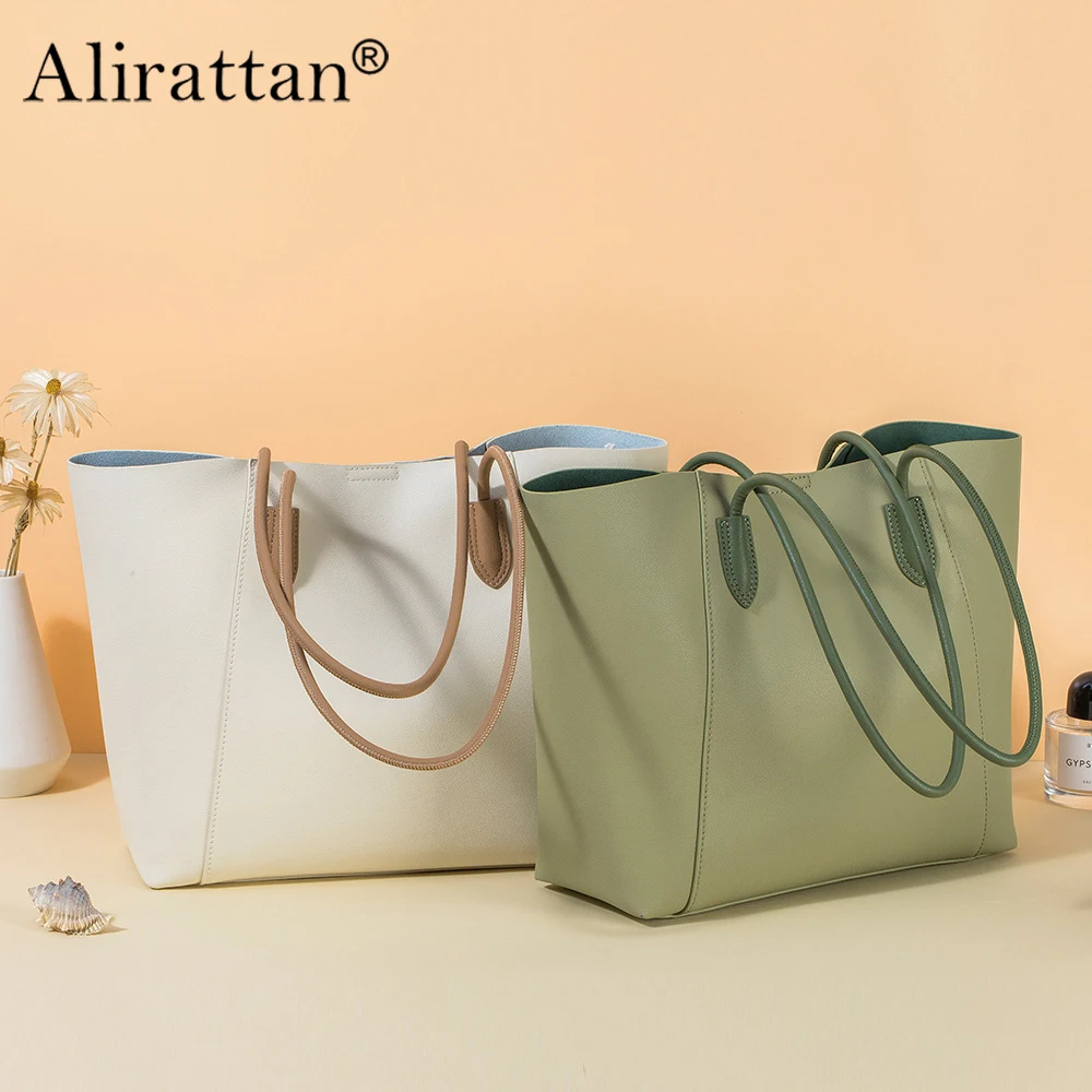 Alirattan 2024 New Women's Genuine Leather Shoulder Bag with High Quality and Large Capacity Commuting Handbag