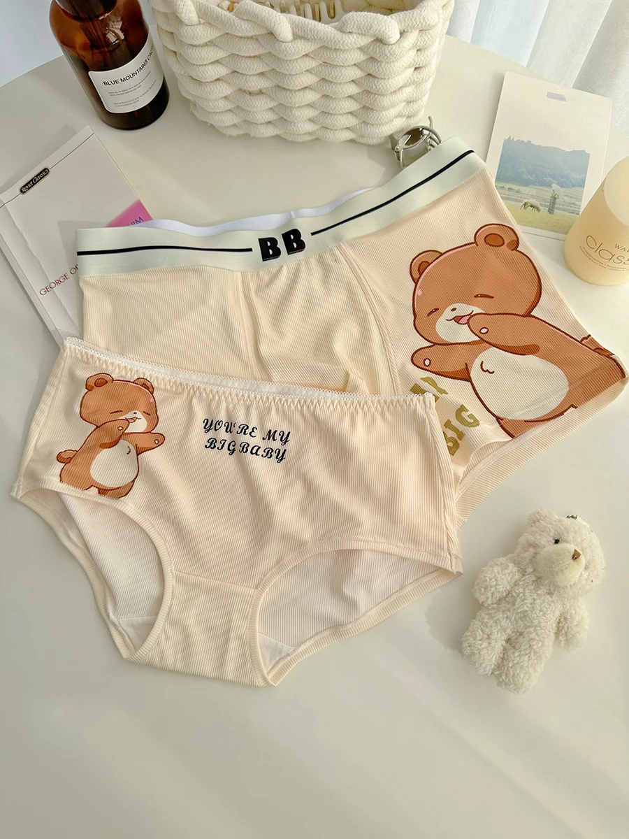 Lolita Couple Panties Cute Cartoon Bear Couple Underwear Men And Women Ice Silk 2024 New Pure Cotton Underwear