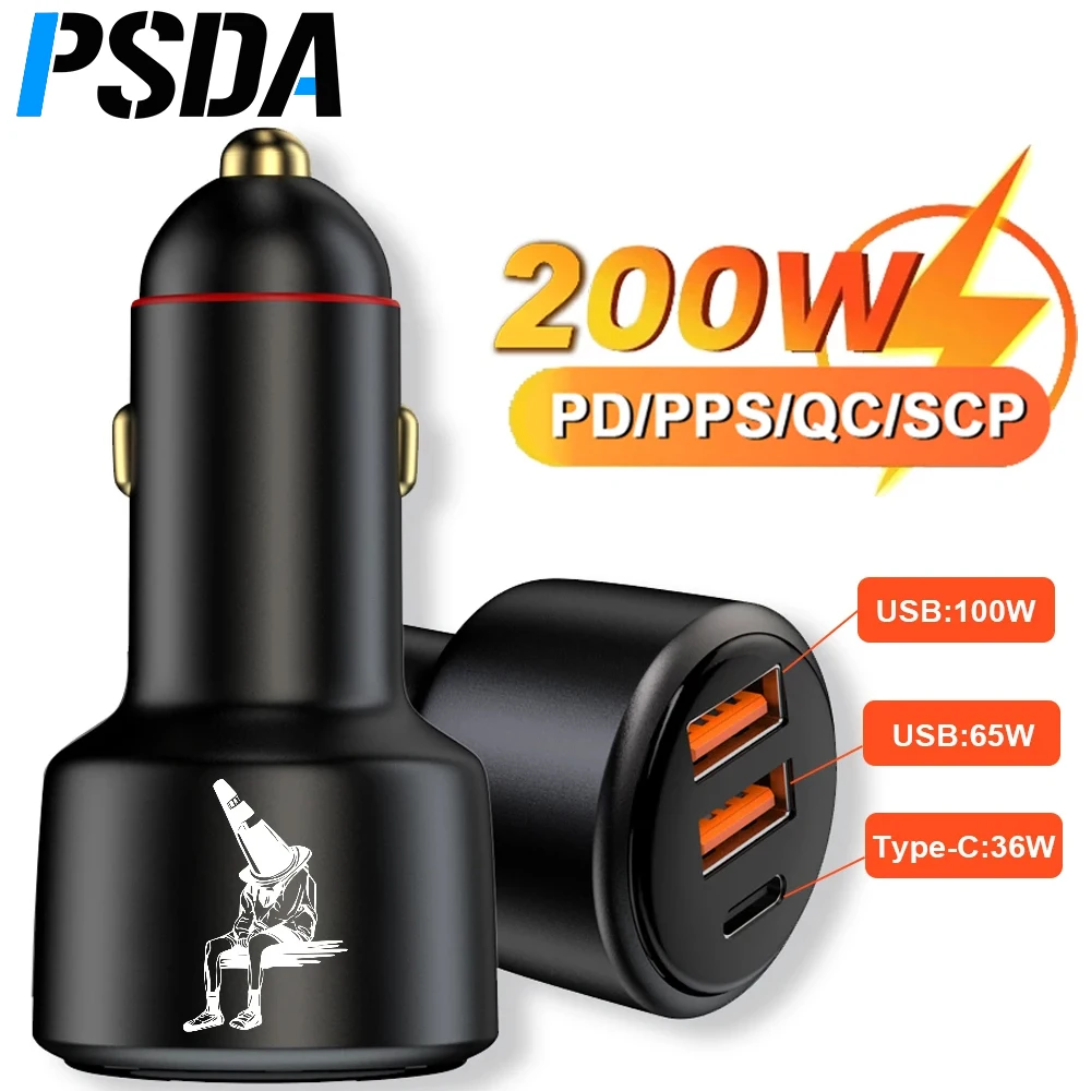 

PSDA 2D 200W Car Charger Fast Charging Quick Charger QC PD 3.0 For Type C USB Car Charger For Samsung Laptops Tablets