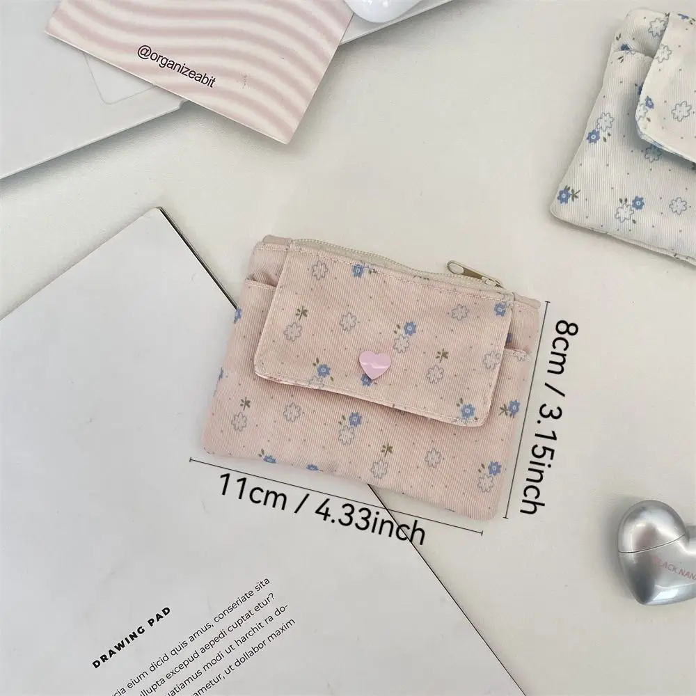 Portable Zipper Closure Coin Purse Double Layer Multifunctional Mini Wallets Floral Pattern Credit Card Storage Bag