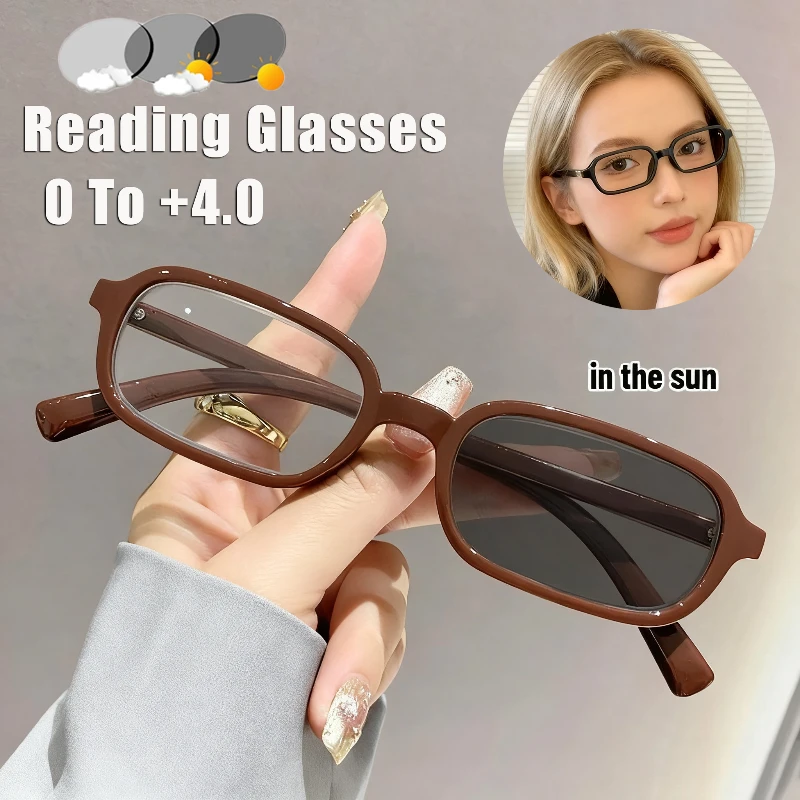 

Women's INS Style Photochromic Reading Glasses Retro Square Small Frame Brand Designer Popular Eyeglasses Diopter 0 To +4.0