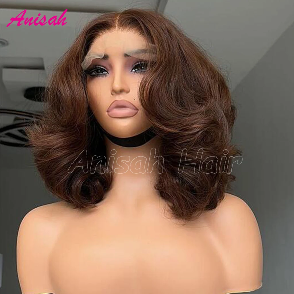 250 Density Double Drawn Vietnamese Raw Human Hair Wigs for Women Full Bouncy Body Wave Brown Color Glueless Lace Frontal Wig