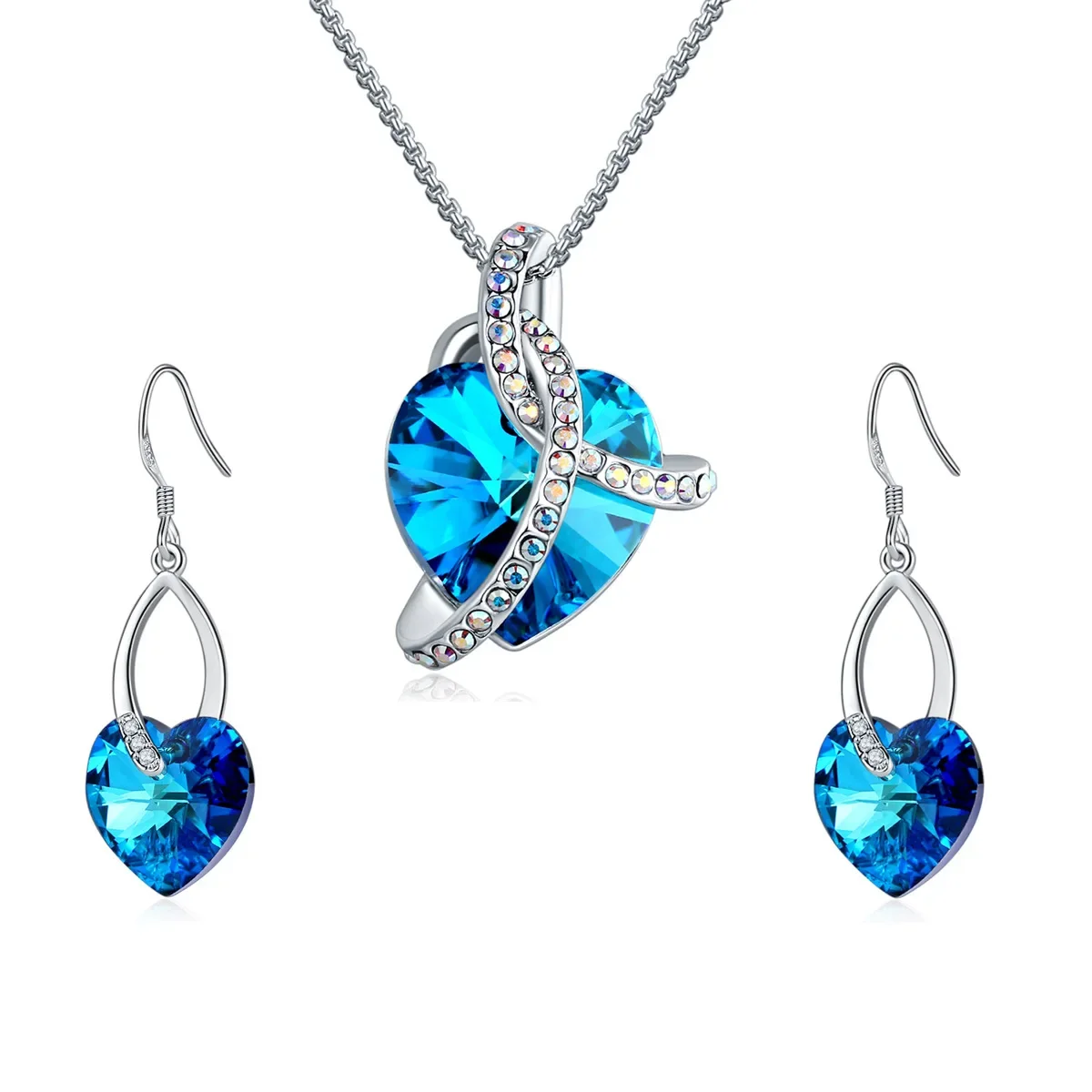 

Radiant Multi-Color Crystal Set | Austrian Sea Heart Necklace Earrings | Luxury Dinner Party Accessories