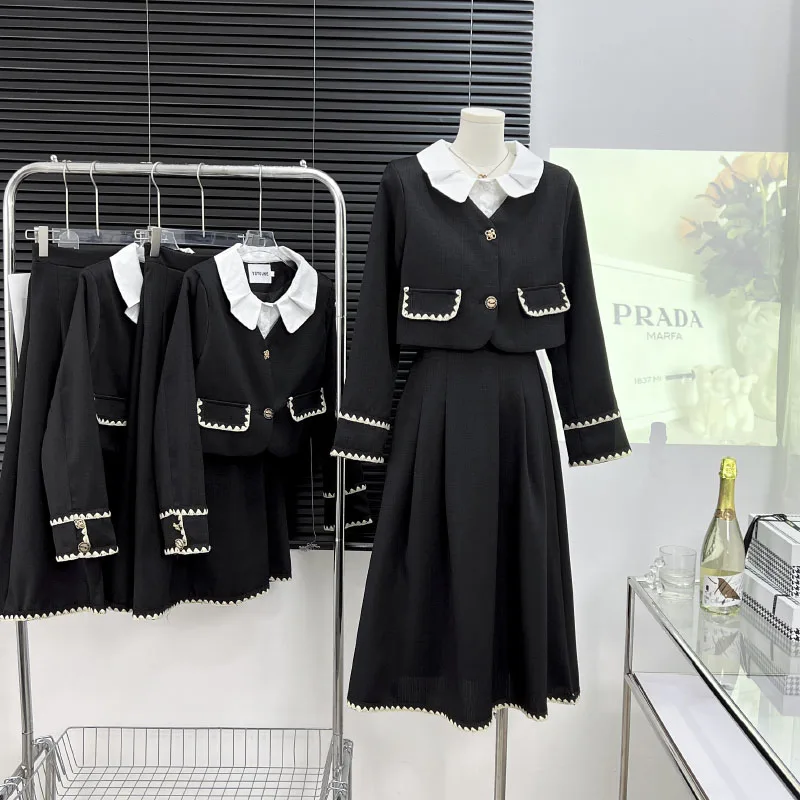 Women's Elegant Commuter Skirt Sets Stylish Korean Design Street Wear Black Casual Women's Aesthetics Commuter Suit