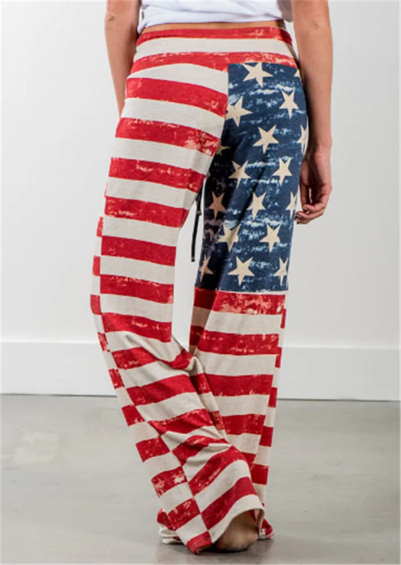 Womens American 3D  Flag Printed Pants Independence Day Printed Pants Casual Pants Loose Pants
