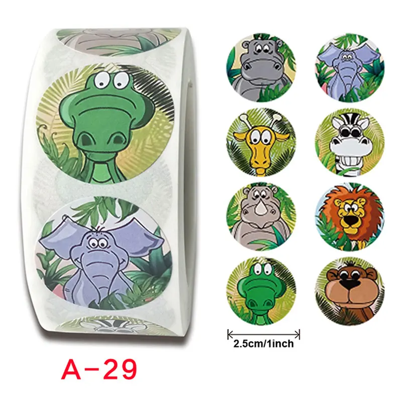 500Pcs Cartoon Stationery Sticker Label Student Motivational Encourage Reward Animal Adhesive Decals Roll Children Kids Gift