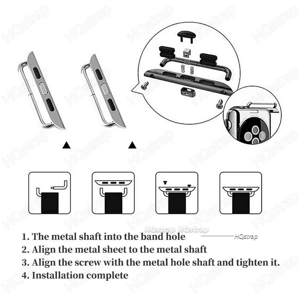 1 Pair for Apple Watch Connector Screw Style Stainless Steel Accessories for Iwatch Strap Connectors Adapter Metal with Tool