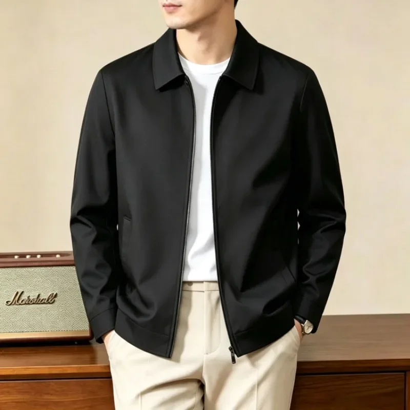 Herrenjacke mit Umlegekragen im Old-Money-Stil, einfarbig, lässige Oberbekleidung, Herbst 2026, neue Reißverschlussjacke – Detail 6