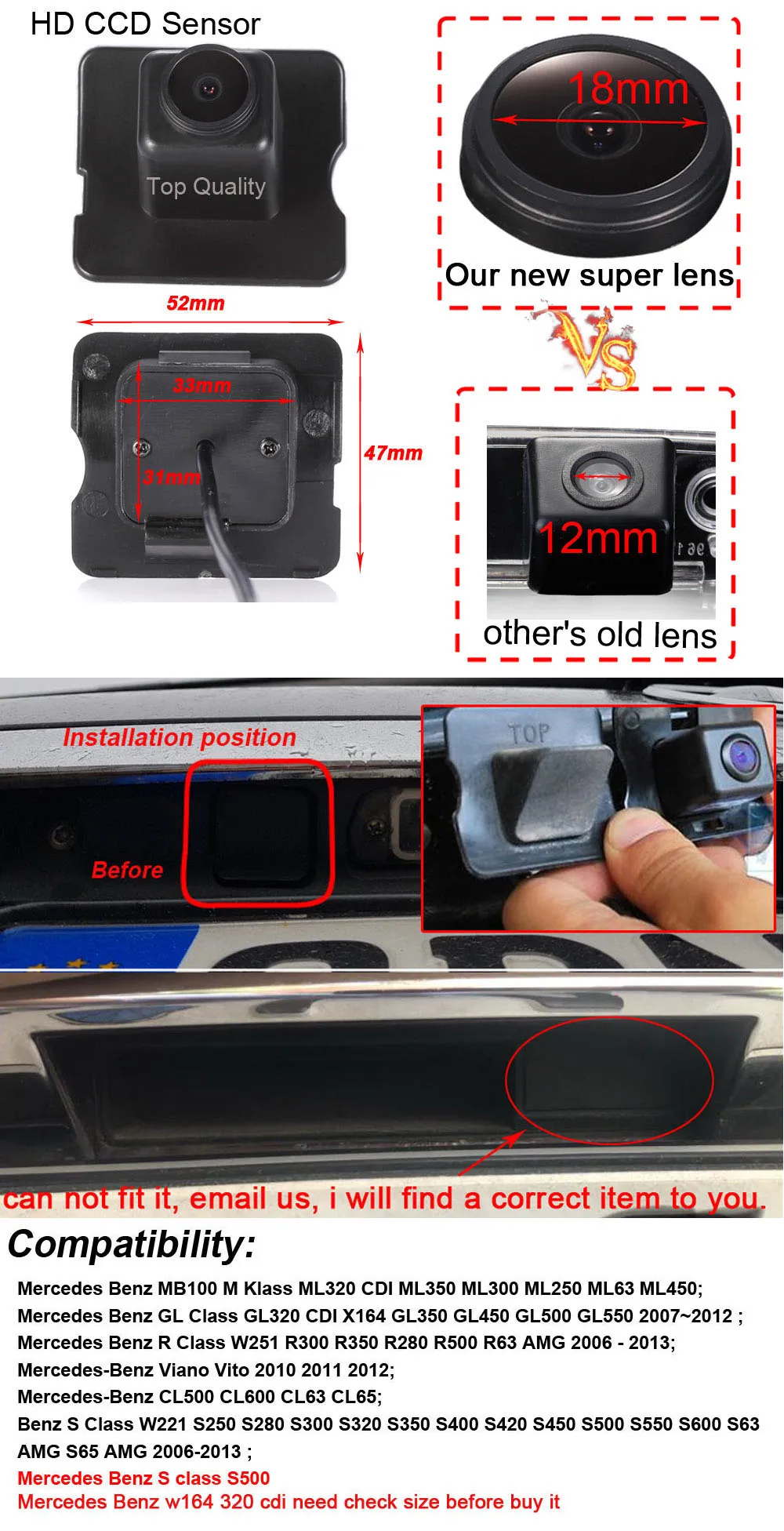 for Mercedes Benz R S Class W251 R300 R350 R280 R500 R63/W221 S250 S280 S300 S320 S350 S400 S550 S500 S600 Car Rear View camera