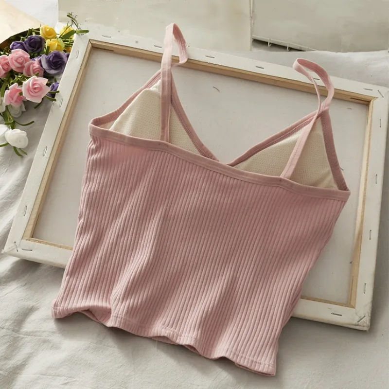 Frauen Gestrickte Tank Top Strap Weste Weibliche Stricken Crop Top Brust Wrap Reine Baumwolle Unterwäsche Camisoles – Detail 6