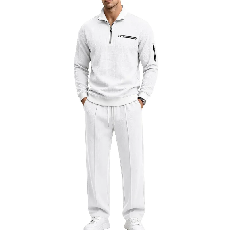 Autumn Winter Knit Sweatshirts Sets Men Half Zipper Pull On Hoodie Sets Male Trend Casual Suit Knitted Streetwear Jogging Suits
