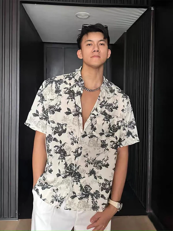 

Hawaiian Vaion Ice Silk f Sve Floral irt Men's Sli Summer Beach Sun Protection Outerwear Loose Fit Casual irt