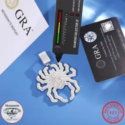 Original S925 Sterling Silver Custom Spider Pendant Necklace Full D VVS1 Moissanite for Women Men Hip Hop Jewelry Chains Gifts