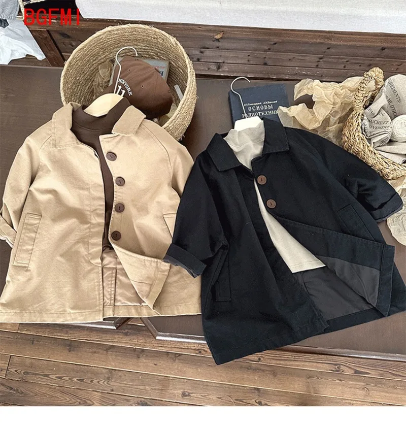 Children's Pure Cotton Windbreaker for Spring Autumn Korean Boy's Coat Medium To Long Style Versatile Casual Top for Girl Babies