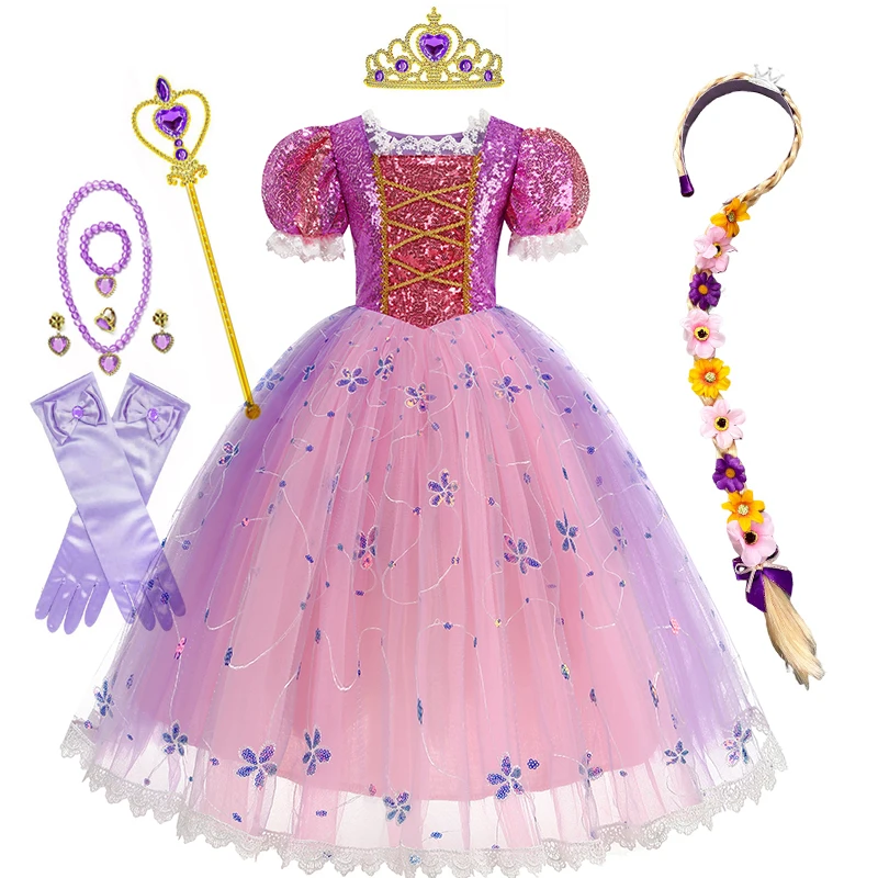 ديزني الأميرة رابونزيل للفتيات زي فيلم متشابكة الاطفال تأثيري كرنفال حفلة فستان عيد الميلاد عيد الميلاد 2-10Yrs #5