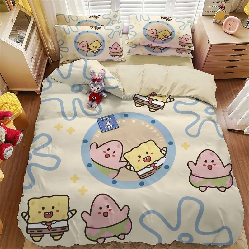

Cute SpongeBo Bedding Set for Kids, Students Dorm Bedroom, Soft Bed Sheet Duvet Cover, Lovely Cartoon Home Bed Decoration Anime