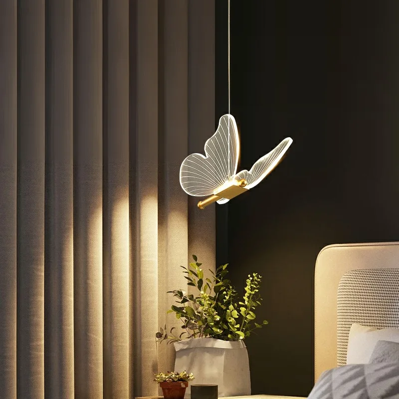 

LED Pendant Light Chandelier Ceiling Fixture Crystal Butterfly Bedside Hanging Lamp Acrylic Aluminum Steel Living Room Bedroom