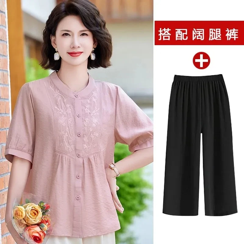 

Chinese New Women's Middle-aged Elderly Mothers Set Cardigan Single/Two-piece Female 2025 Summer Ladies Fashion Auit