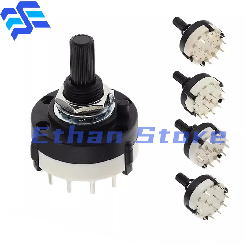 10PCS RS26 26MM Plastic 4 Pole 3 Position Rotary Band Switch 2 Pole 6  1 Pole 12 Position Handle Length 20MM Axis Band Switch