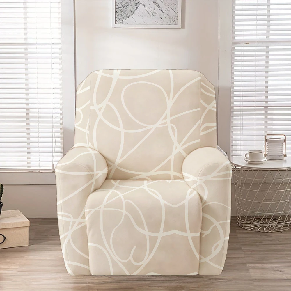 

Beige Abstract Line Print Stretch Recliner Slipcover, Stretch Soft Furniture Protector Slipcover