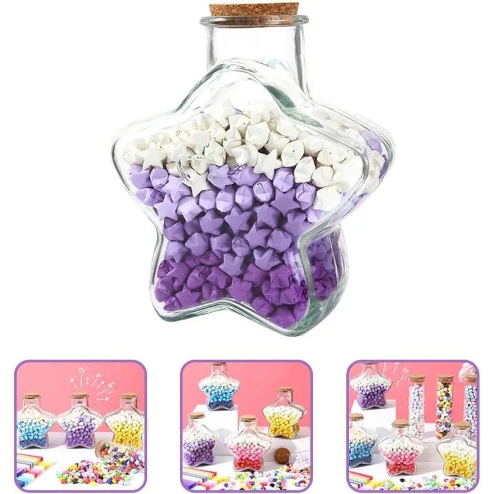 Clear Stars Shape Origami Stars Glass Bottle Creative Wishing Bottle Mini DIY Craft Glass Jars Pentagram Storage Bottle