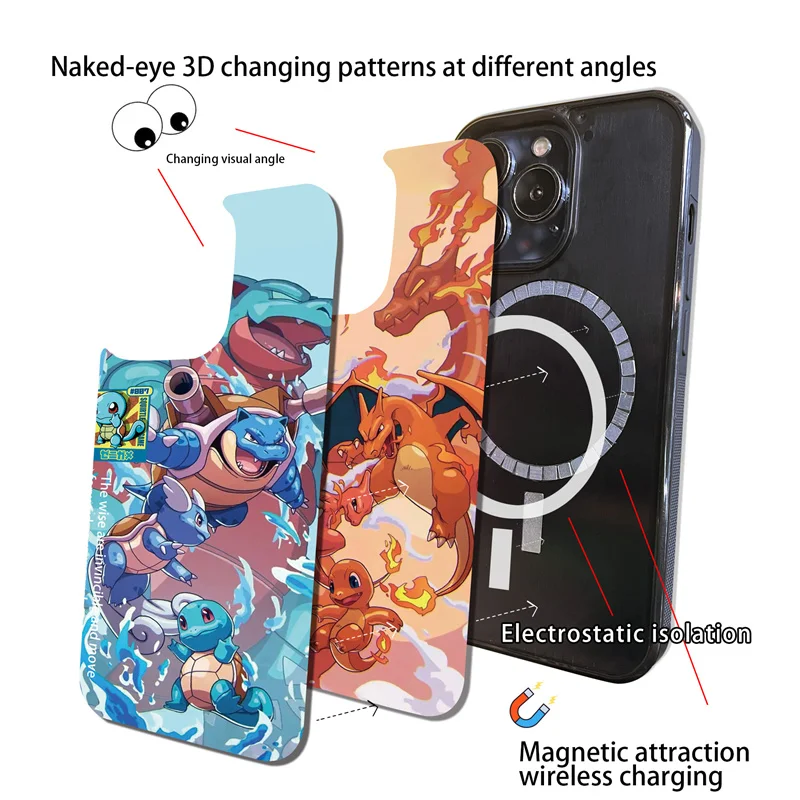 Pokemon Charizard Blastoise 3D Changing Visual Silicone Case For iPhone 15 14 13 12 11 Pro Max For Magsafe Wireless Charge Cover