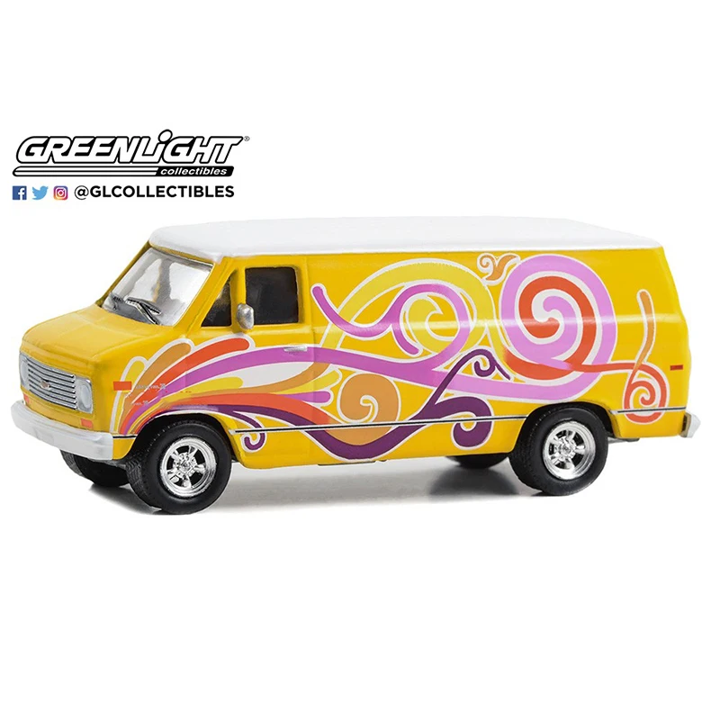 

Greenlight 1:64 Vannin-1976 Custom Van-Yellow Swirl Series Diecast Model Alloy Car Child Christmas Gift Collect Ornaments