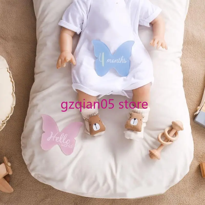 N7ME Pack of 14pcs Baby Acrylic Landmark Cards Cloud/Butterfly Photo Props Toy التذكارية لنمو الأطفال حديثي الولادة