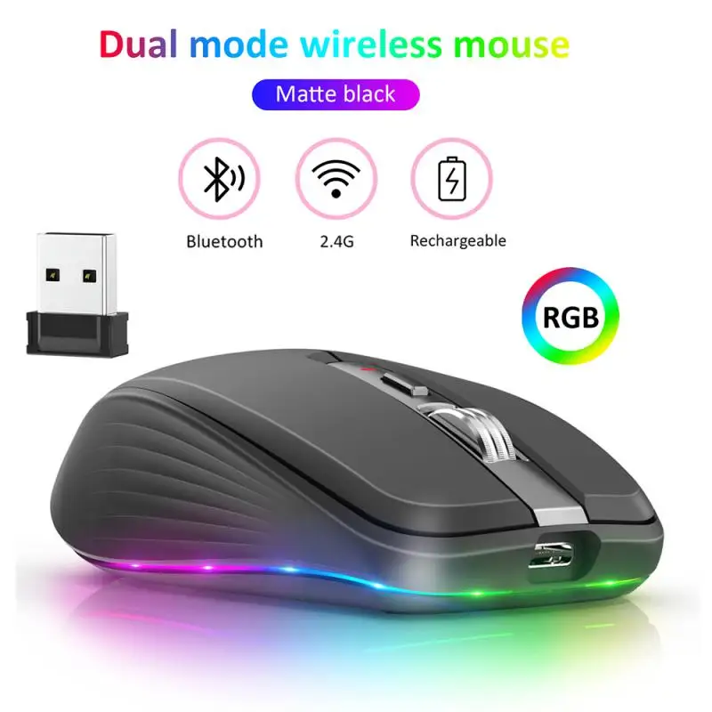 Беспроводная игровая мышь, Двухрежимная, Bluetooth, 2,4 ГГц, USB, регулируемая Бесшумная эргономичная мышь DPI для ноутбука и ПК